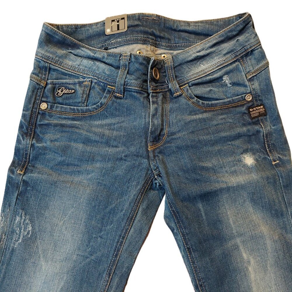 Retro Vintage G-Star Raw Lynn Skinny Eslow Destroyed Denim Blue Jeans Sz 25 NWT - Picture 5 of 11